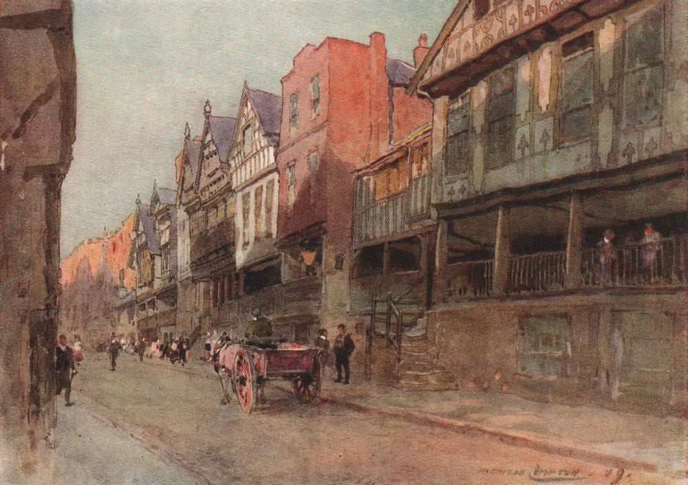 Watergate Street, Chester, by Edward Harrison Compton 1910 old antique print